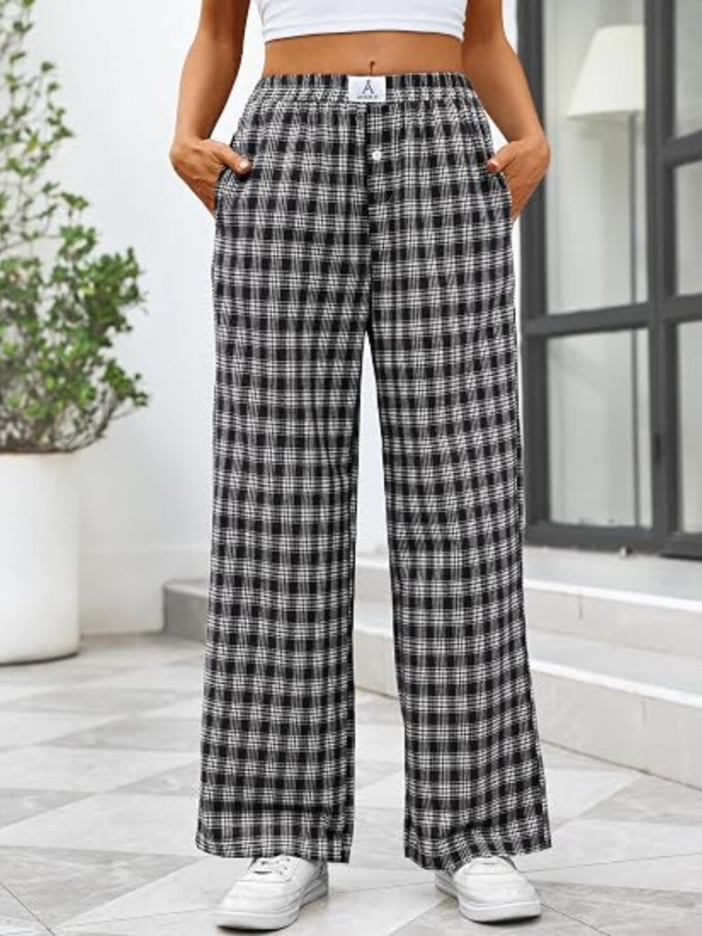 ANRABESS Women's Gingham Striped Pants (L) 12-14 - Picture 4 of 4